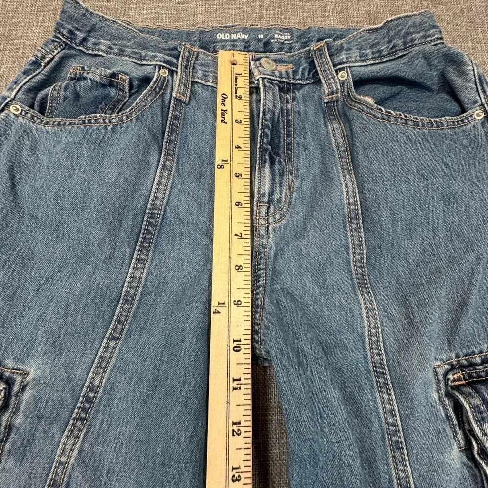 Old Navy High-Waisted Super Baggy Wide-Leg Cargo Jeans Girls 18 Seam Front Denim